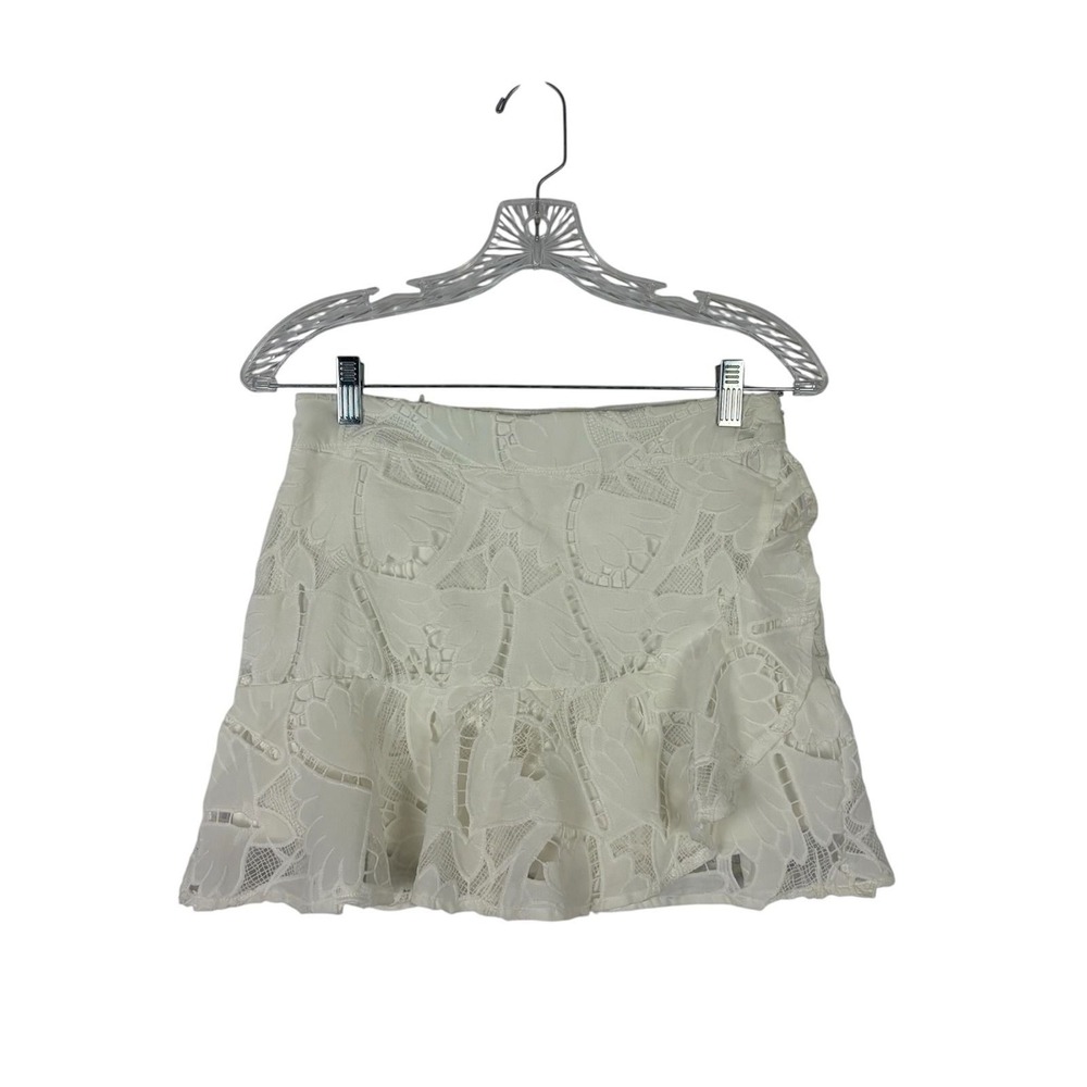 TCEC White Eyelet Lace Ruffle Mini Skort Small Side Zip